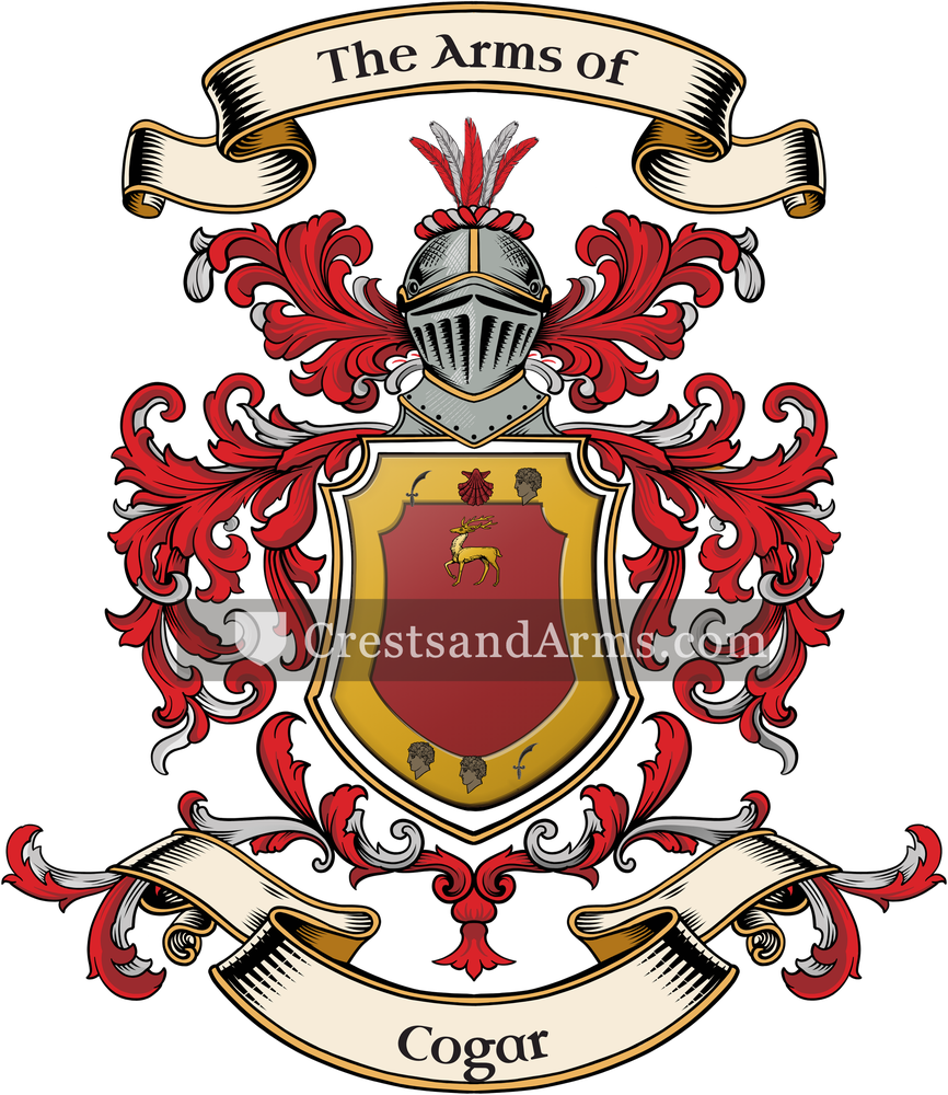 The Cogar coat of arms, drawn from the recorded blazon