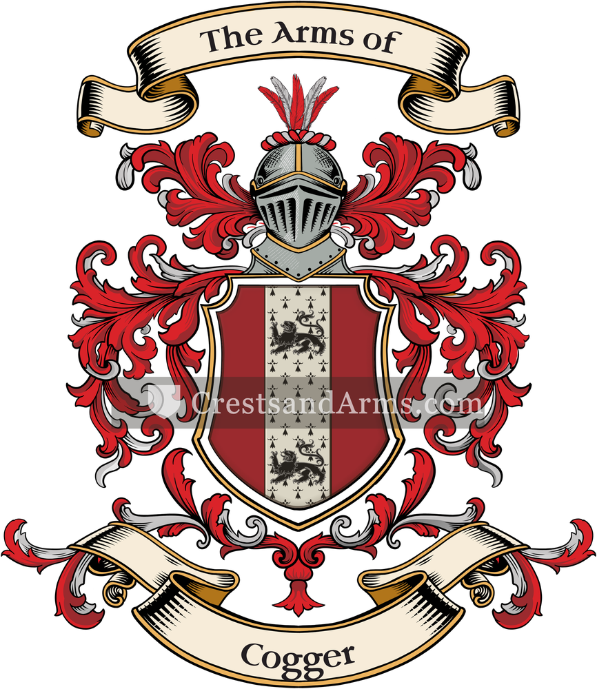 The Cogger coat of arms, drawn from the recorded blazon
