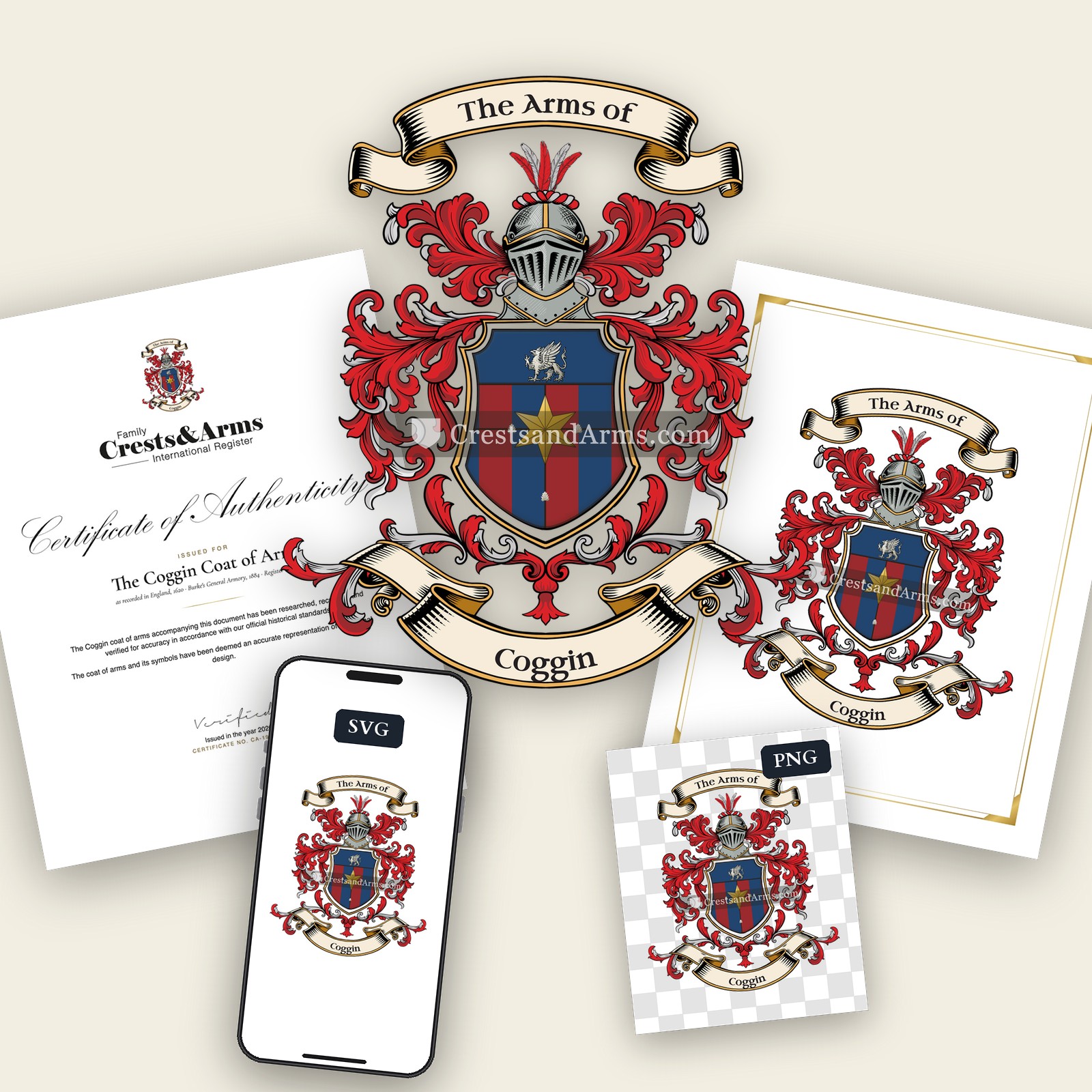 The Coggin arms on the coat of arms — digital pack