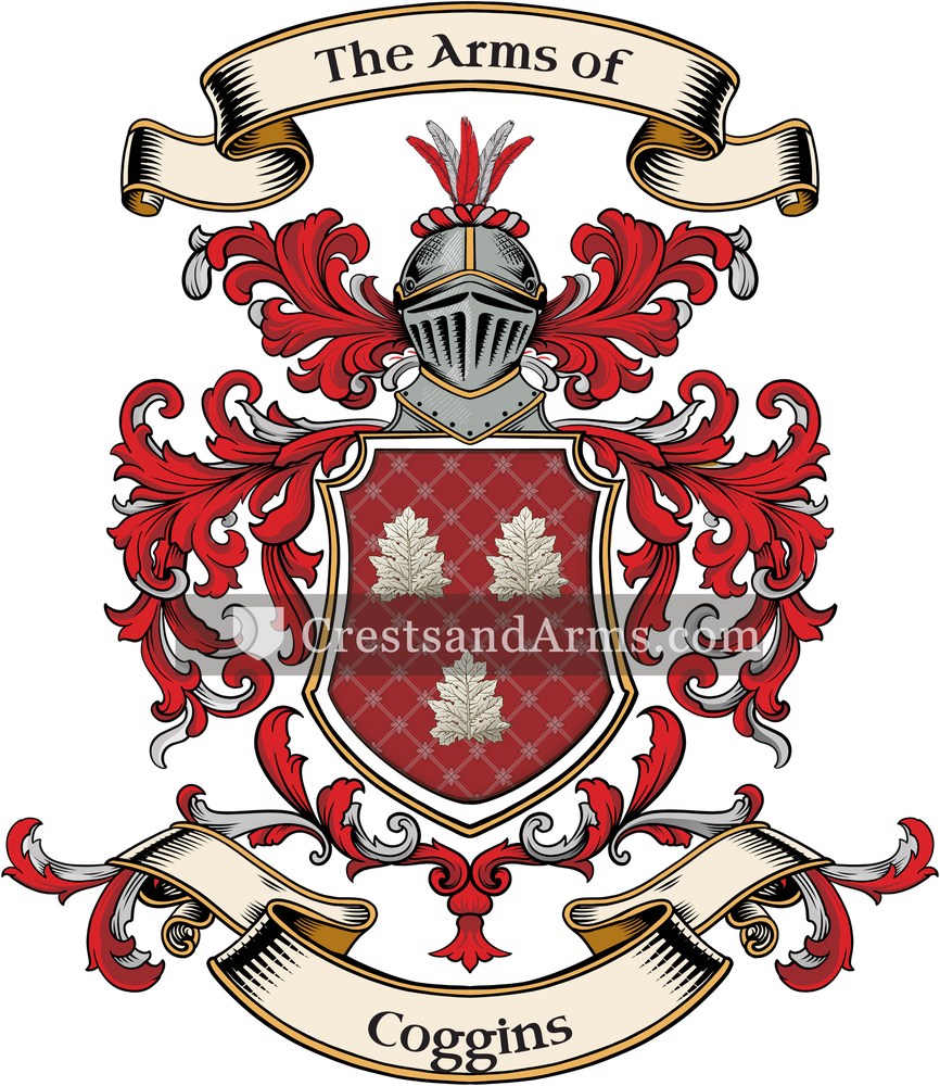 The Coggins coat of arms, drawn from the recorded blazon