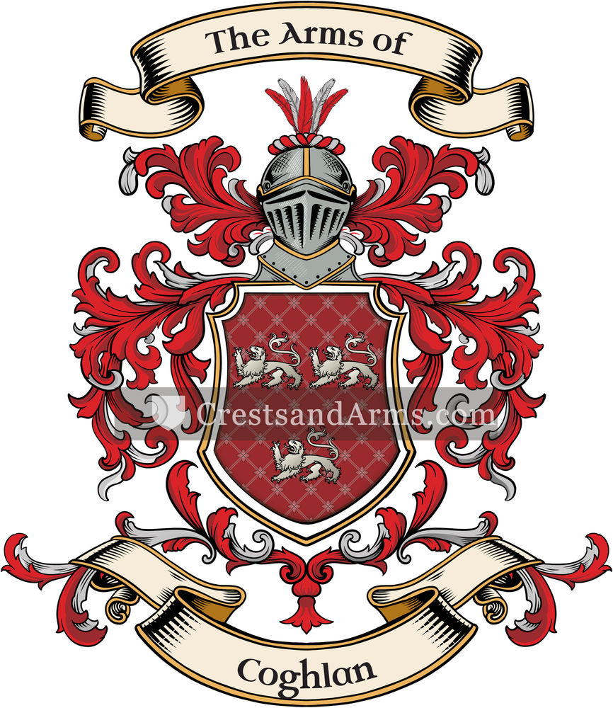 The Coghlan coat of arms, drawn from the recorded blazon