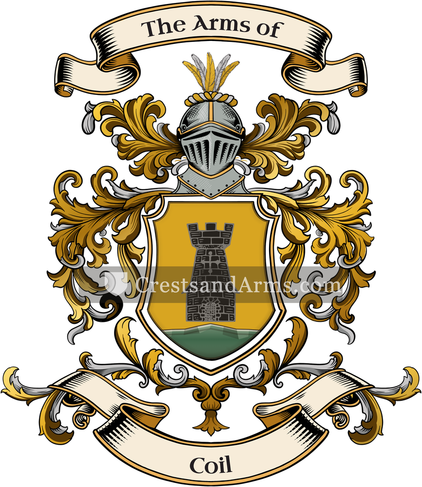 The Coil coat of arms, drawn from the recorded blazon