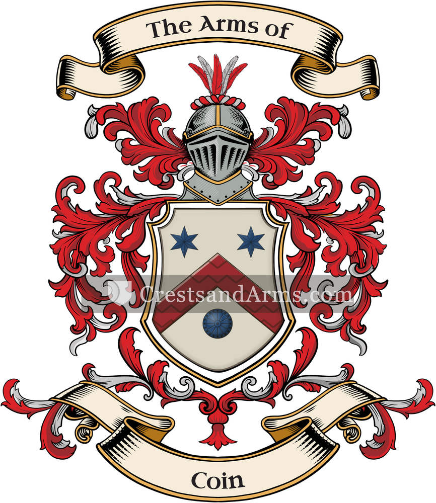 The Coin coat of arms, drawn from the recorded blazon