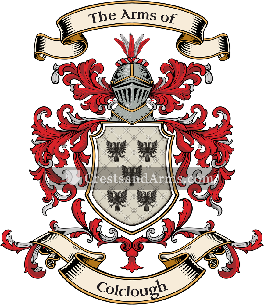 The Colclough coat of arms, drawn from the recorded blazon