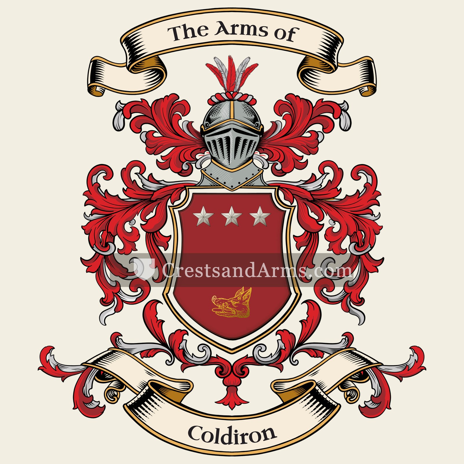 The Coldiron coat of arms, drawn from the recorded blazon
