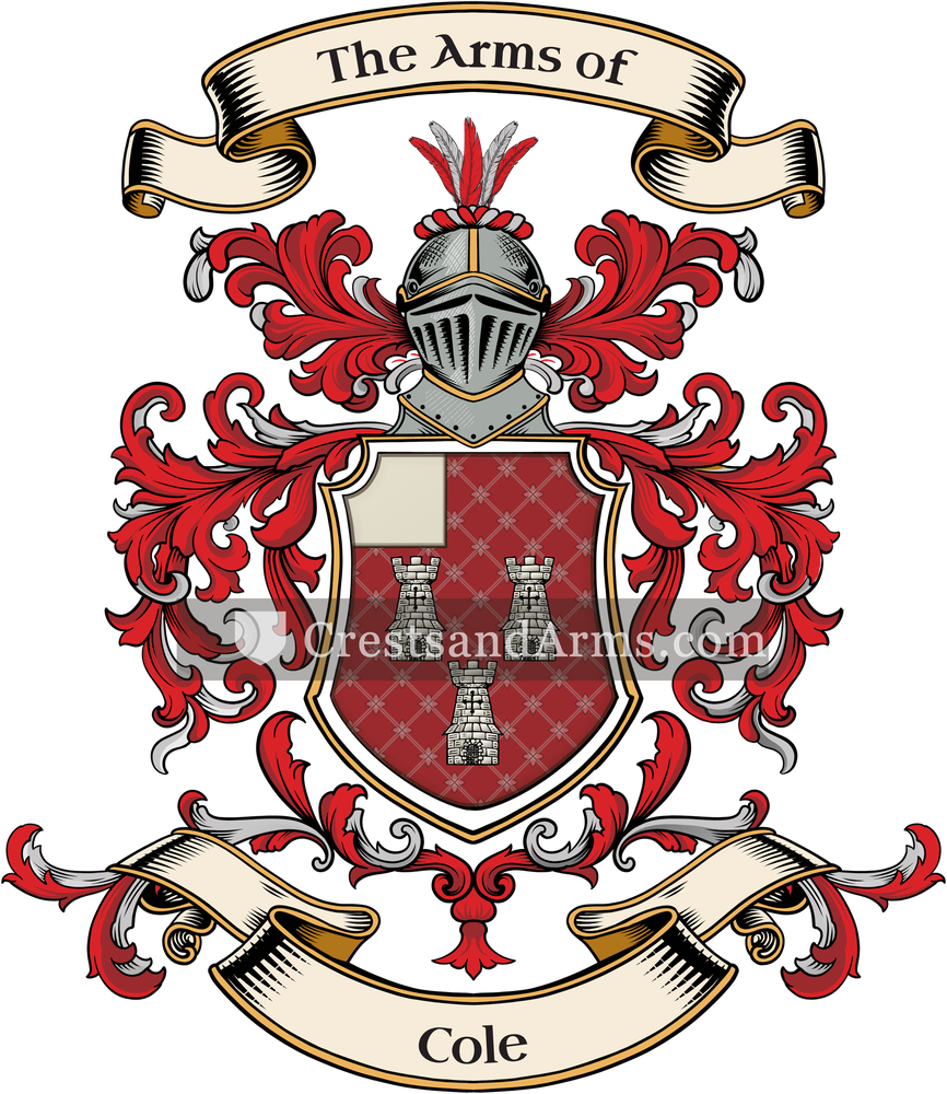 The Cole coat of arms, drawn from the recorded blazon