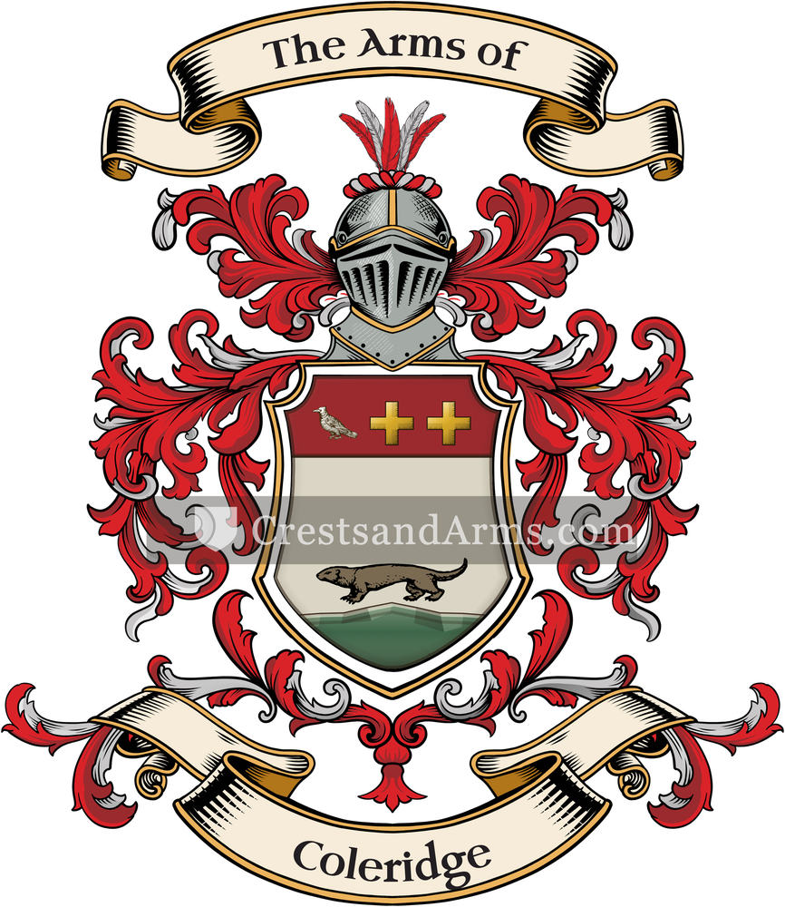 The Coleridge coat of arms, drawn from the recorded blazon