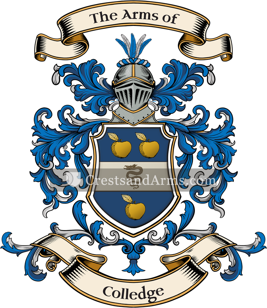 The Colledge coat of arms, drawn from the recorded blazon