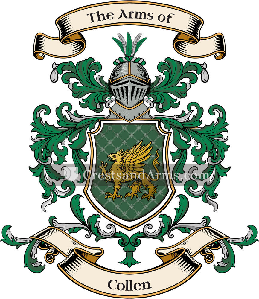 The Collen coat of arms, drawn from the recorded blazon