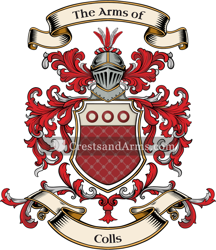 The Colls coat of arms, drawn from the recorded blazon