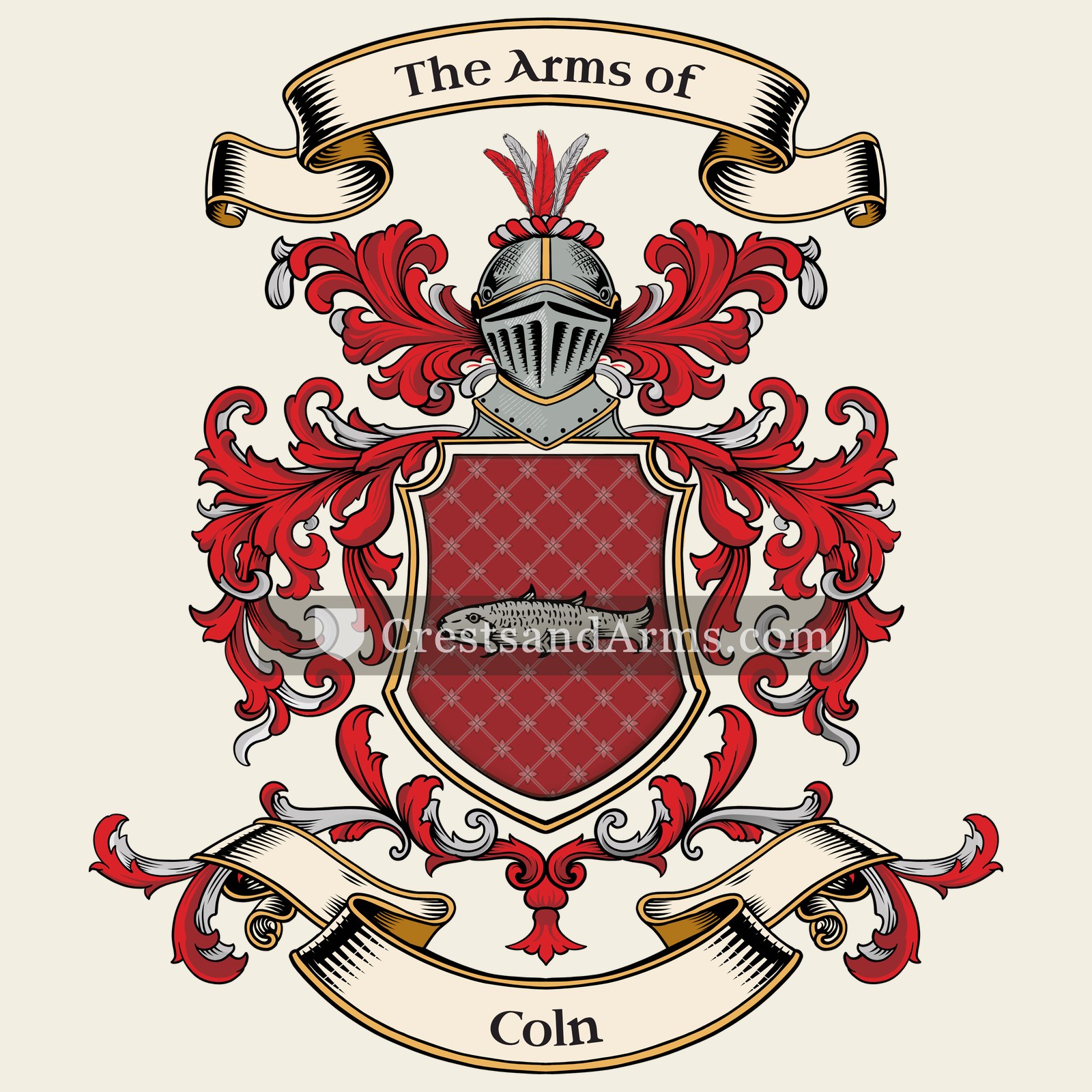 The Coln coat of arms, drawn from the recorded blazon
