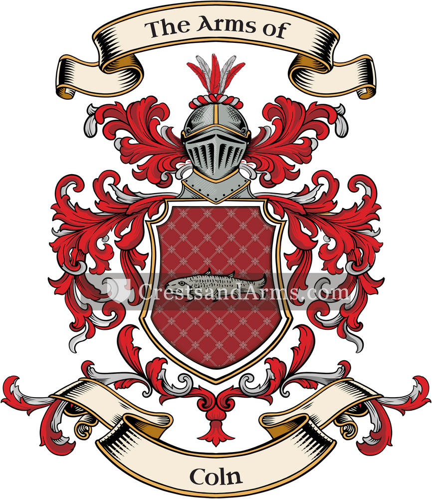 The Coln coat of arms, drawn from the recorded blazon