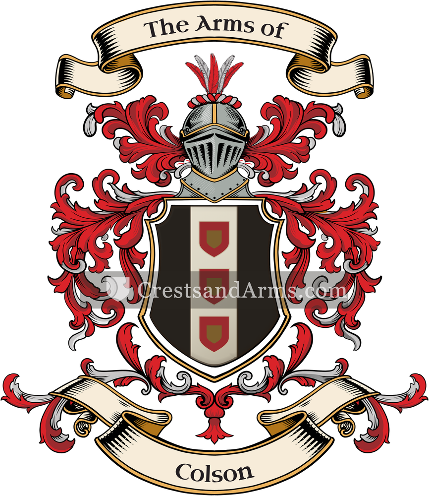 The Colson coat of arms, drawn from the recorded blazon