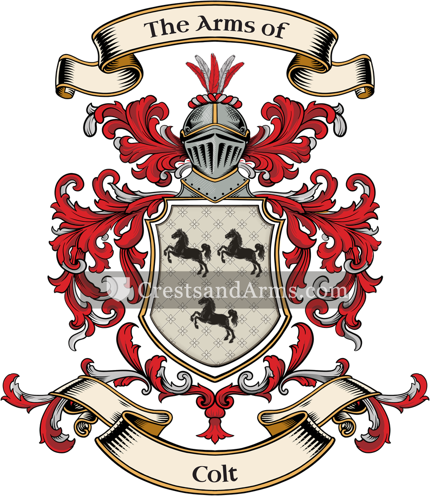 The Colt coat of arms, drawn from the recorded blazon