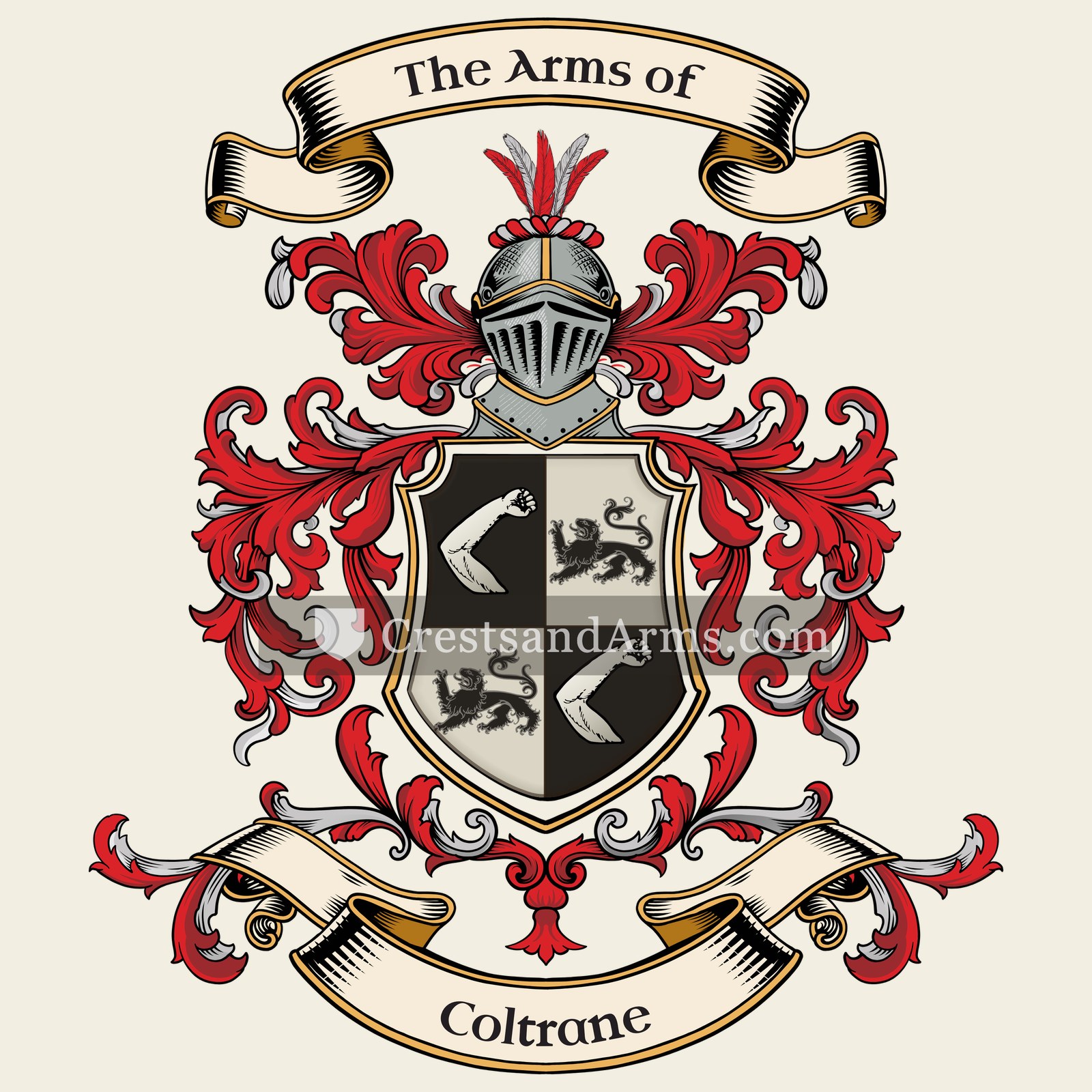 The Coltrane coat of arms, drawn from the recorded blazon