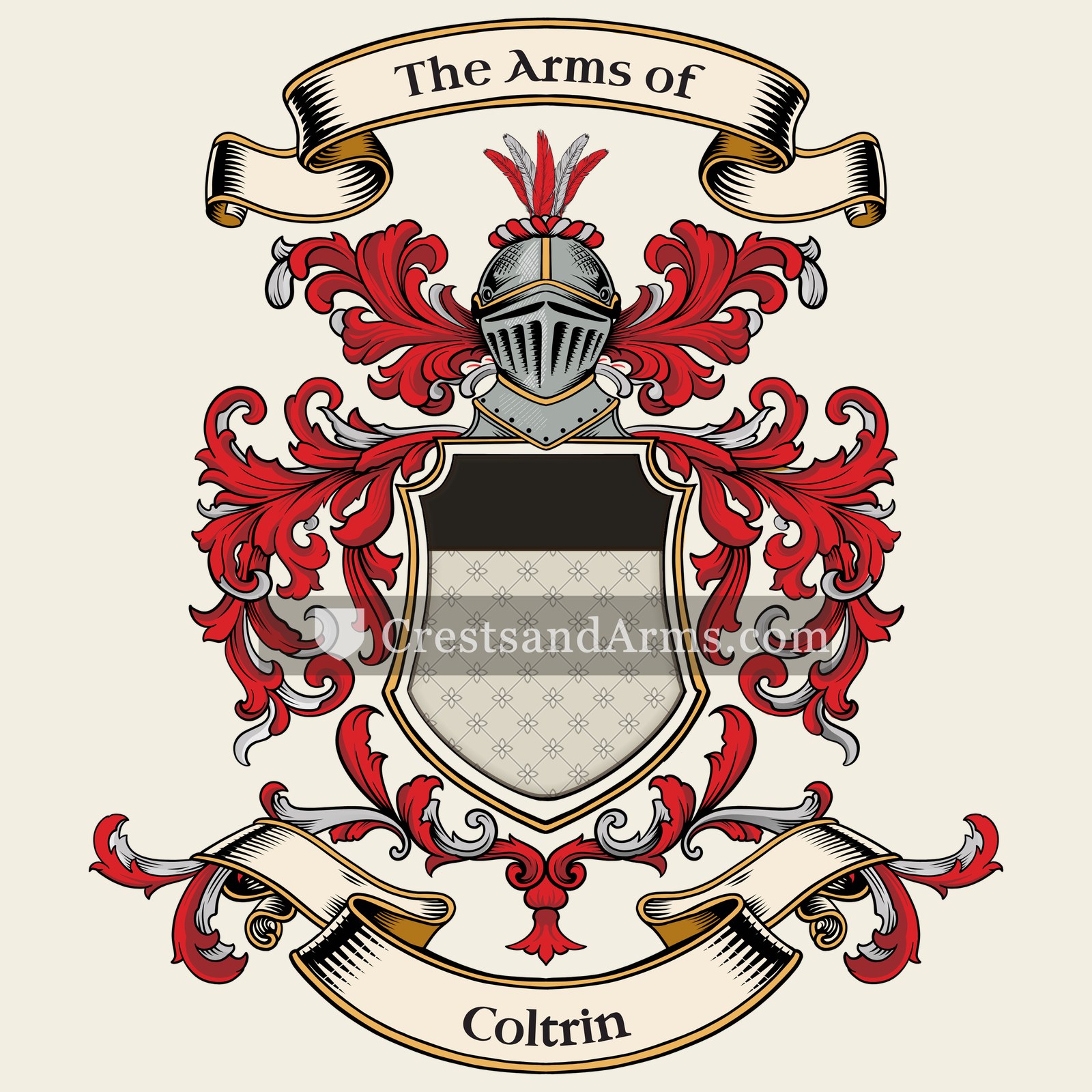 The Coltrin coat of arms, drawn from the recorded blazon