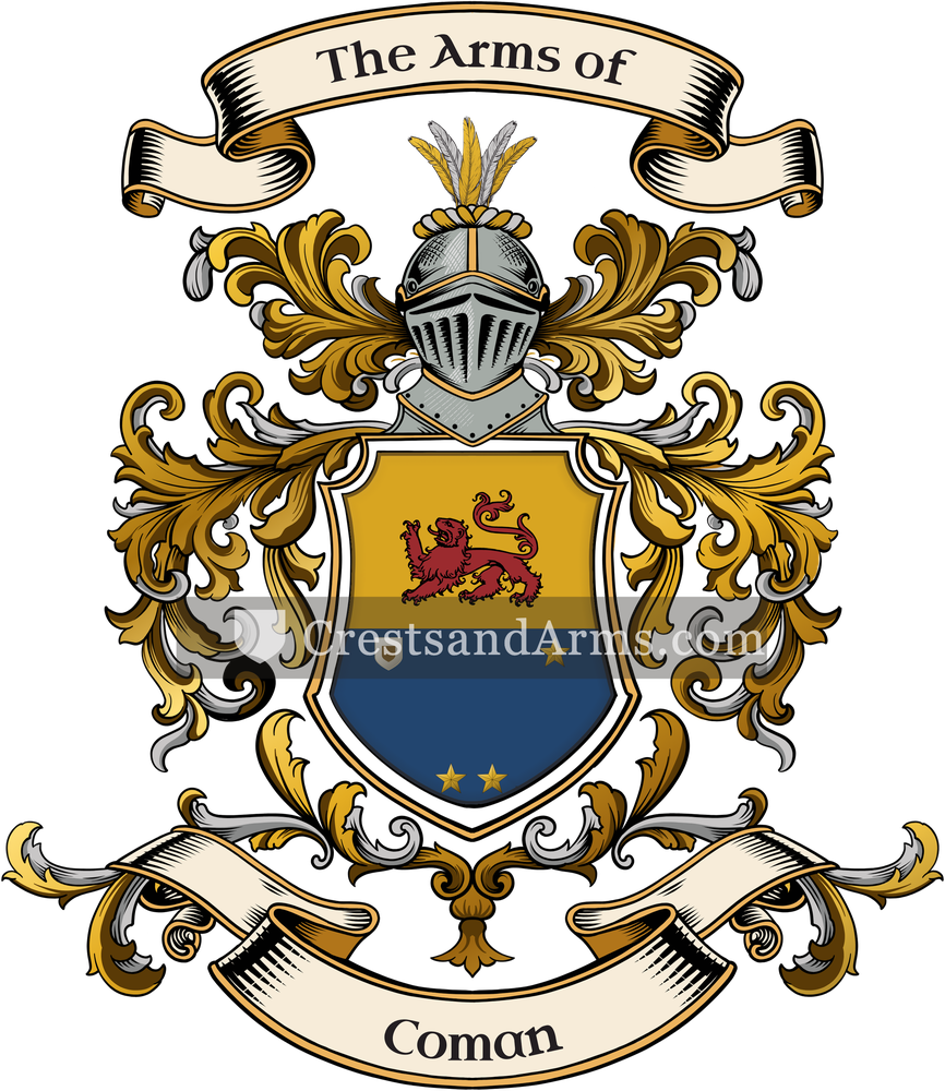 The Coman coat of arms, drawn from the recorded blazon