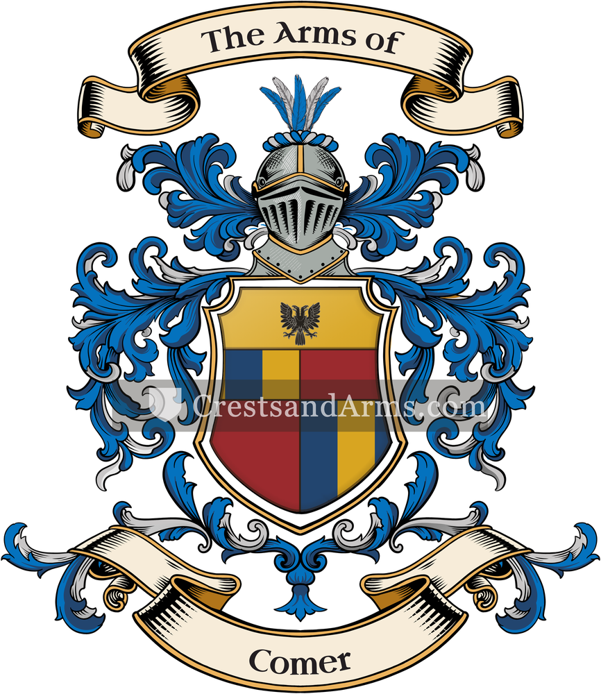 The Comer coat of arms, drawn from the recorded blazon