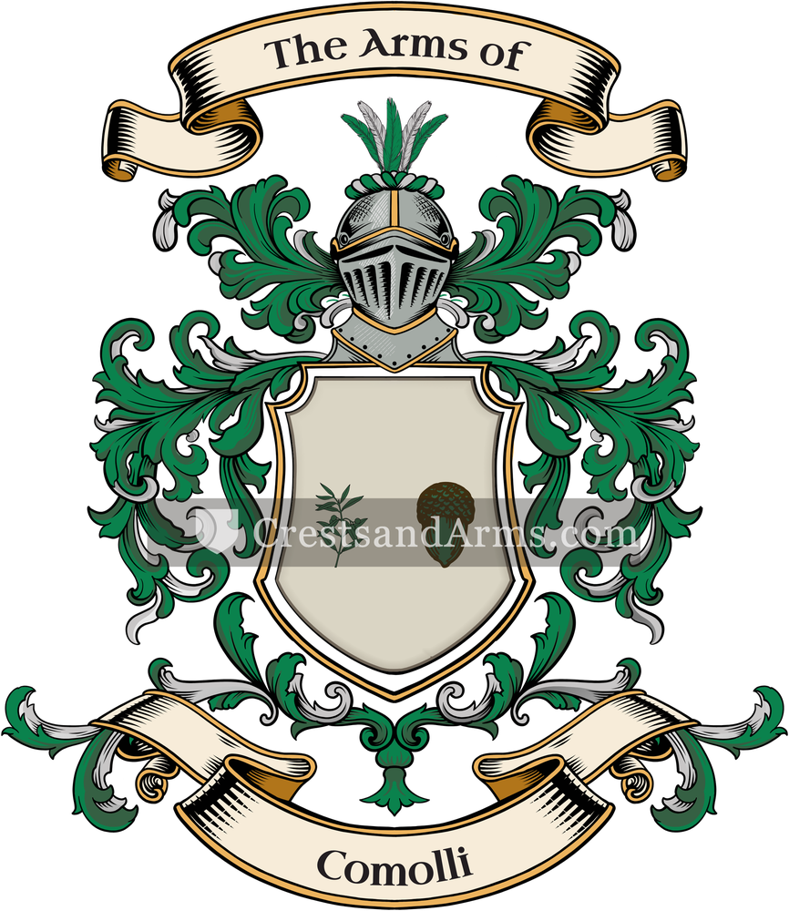 The Comolli coat of arms, drawn from the recorded blazon