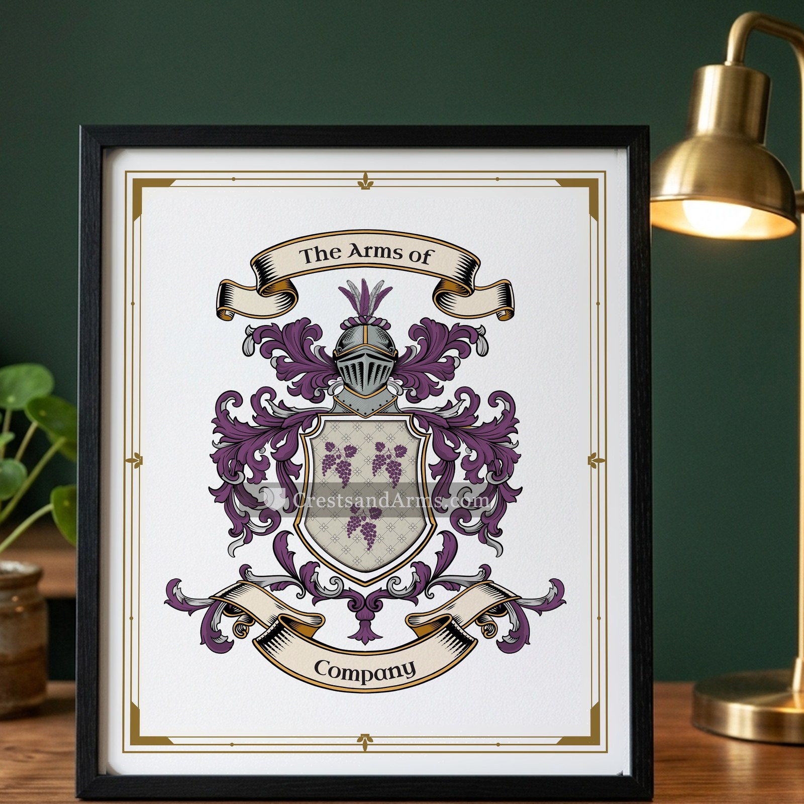 The Company arms on the framed, black wood