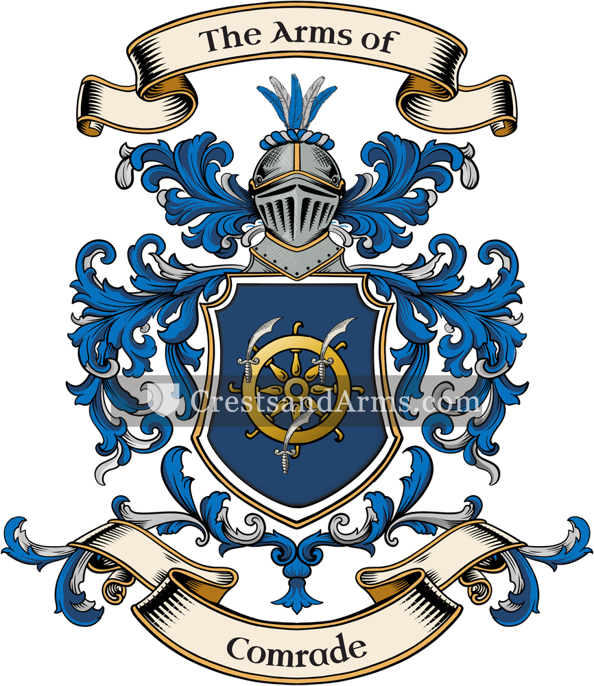 The Comrade coat of arms, drawn from the recorded blazon