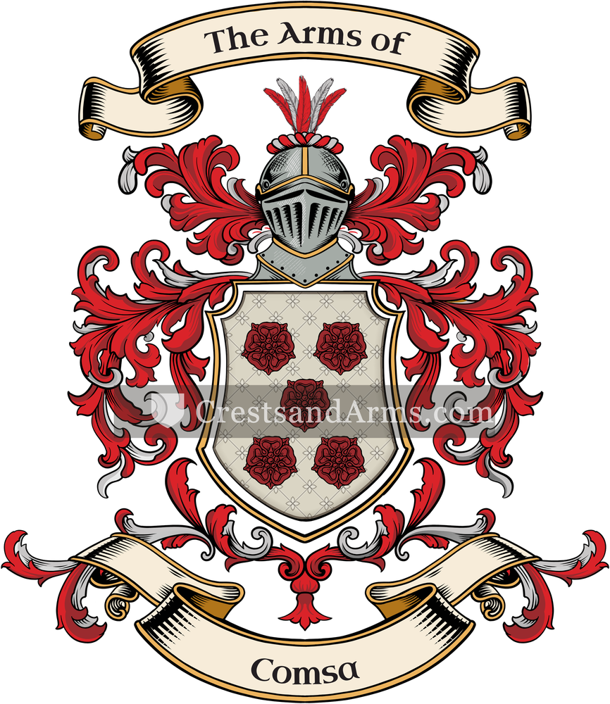 The Comsa coat of arms, drawn from the recorded blazon