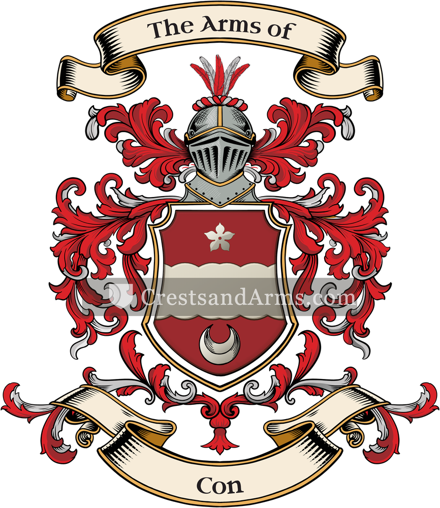 The Con coat of arms, drawn from the recorded blazon