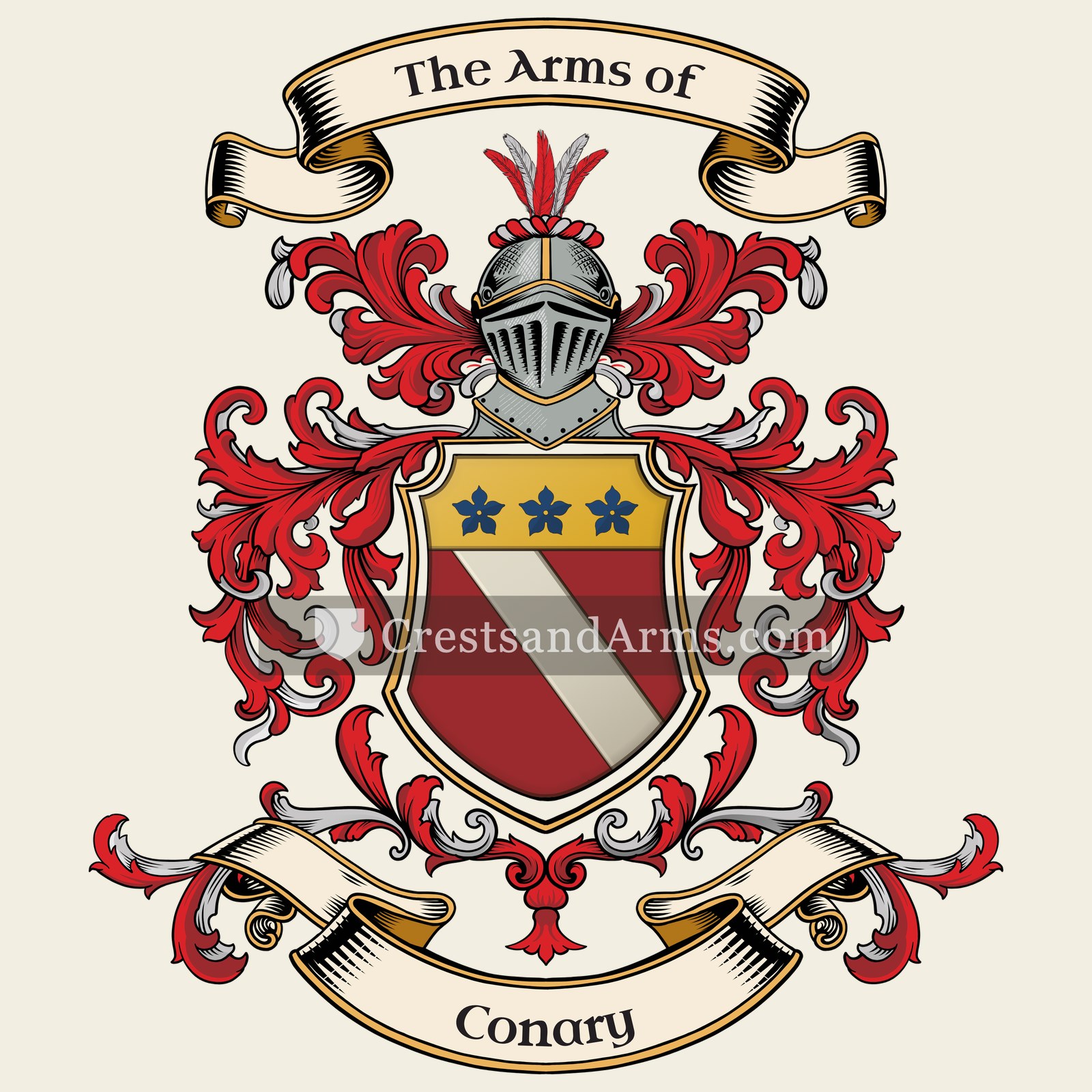 The Conary coat of arms, drawn from the recorded blazon