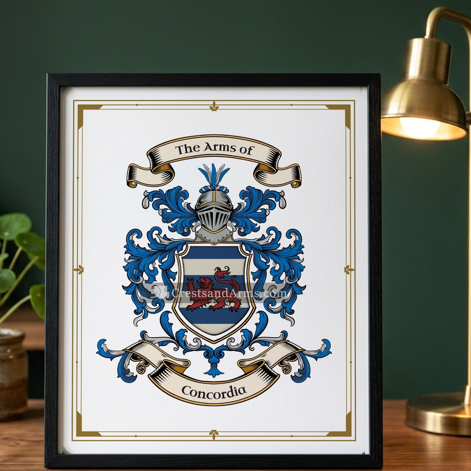 The Concordia arms on the framed, black wood