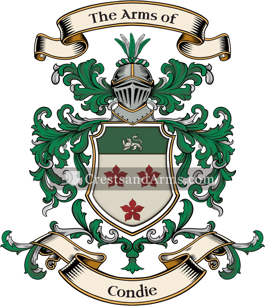The Condie coat of arms, drawn from the recorded blazon
