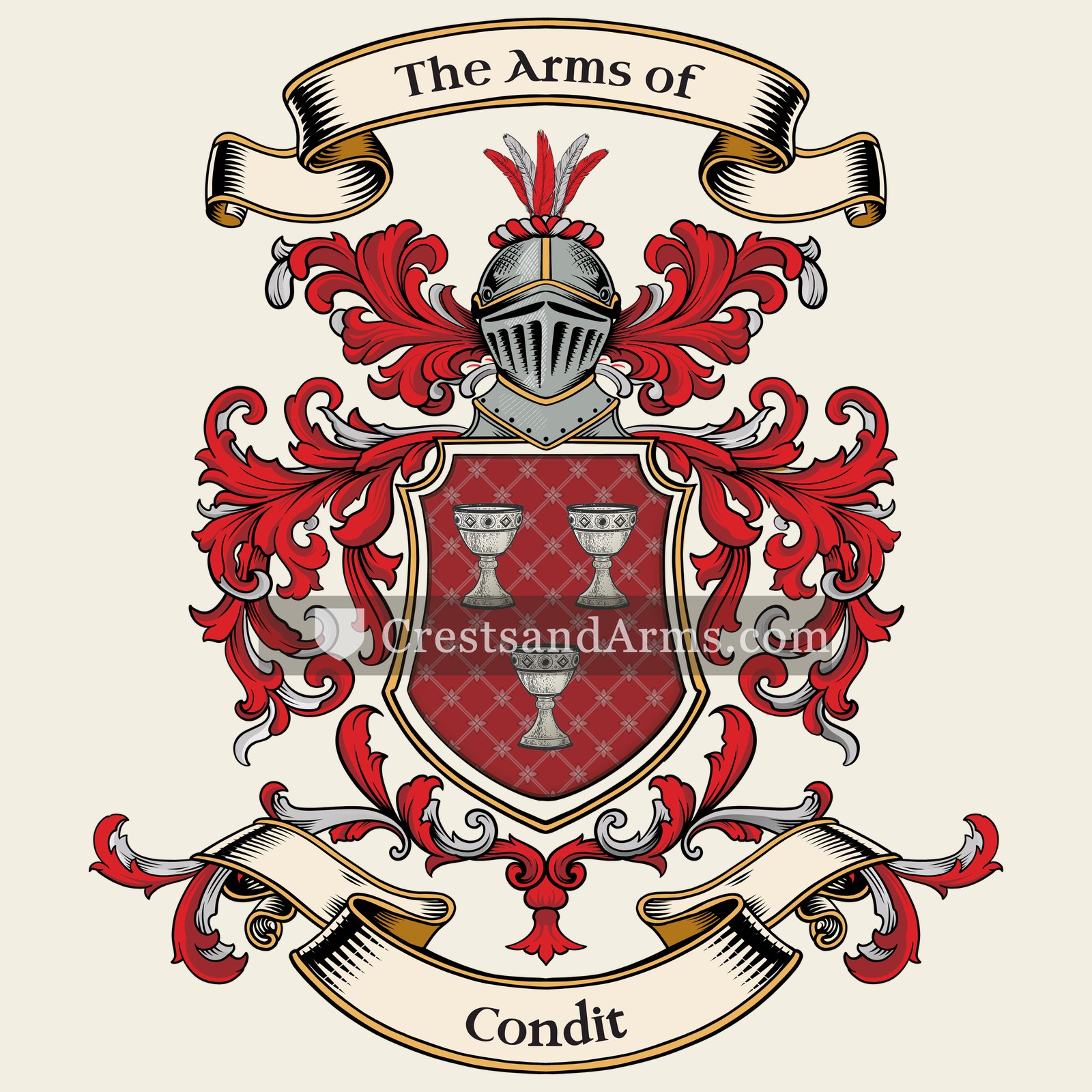 The Condit coat of arms, drawn from the recorded blazon