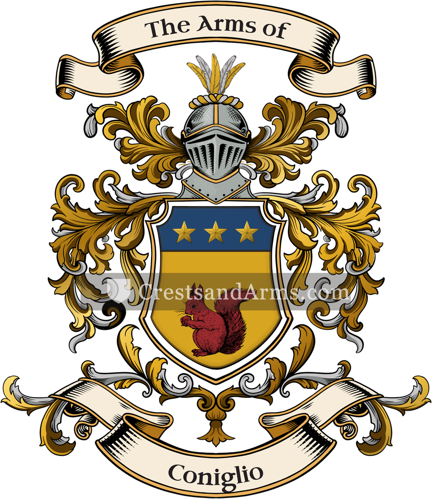 The Coniglio coat of arms, drawn from the recorded blazon