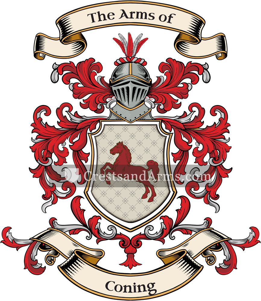 The Coning coat of arms, drawn from the recorded blazon