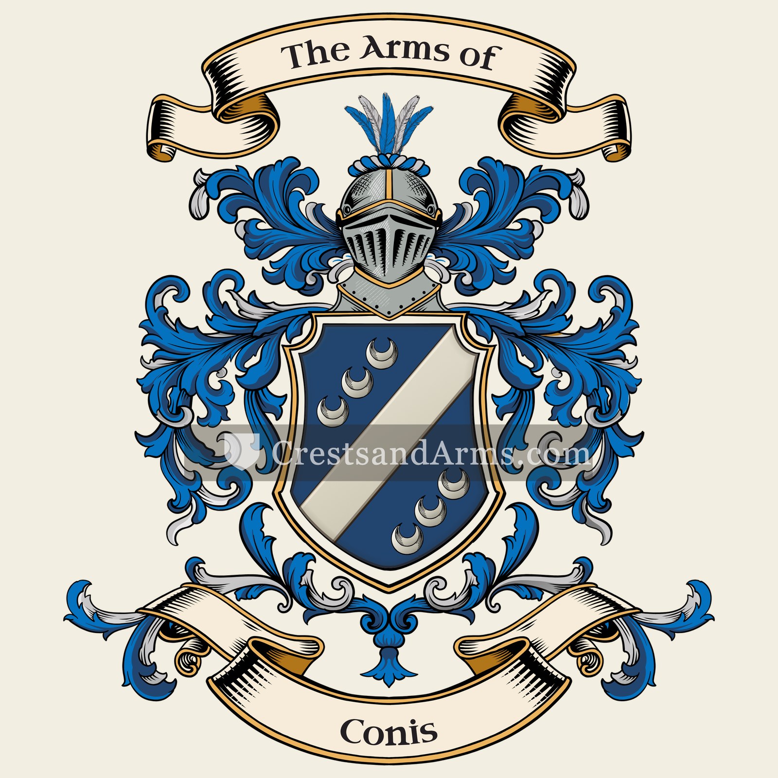 The Conis coat of arms, drawn from the recorded blazon