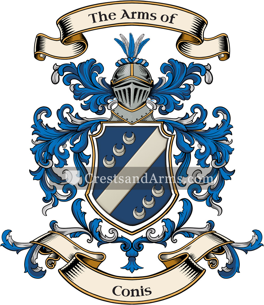 The Conis coat of arms, drawn from the recorded blazon