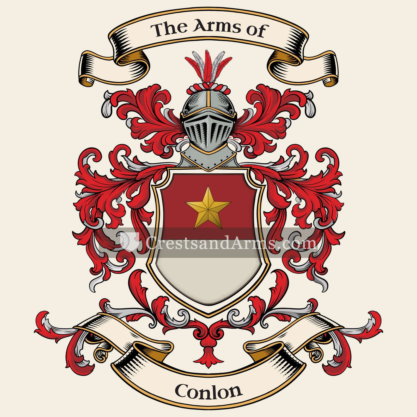 The Conlon coat of arms, drawn from the recorded blazon