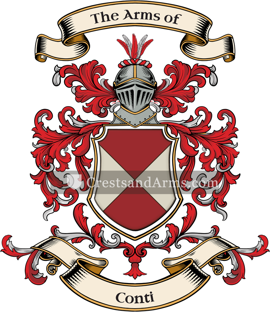 The Conti coat of arms, drawn from the recorded blazon