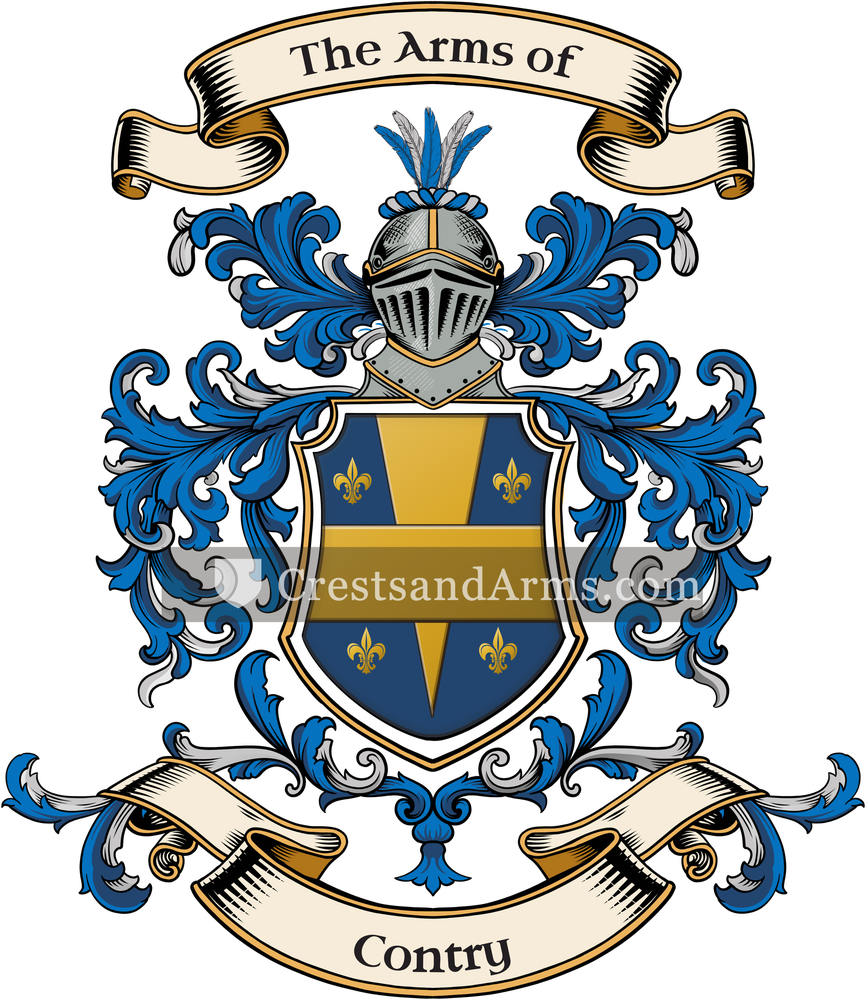 The Contry coat of arms, drawn from the recorded blazon