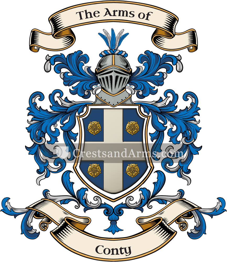 The Conty coat of arms, drawn from the recorded blazon