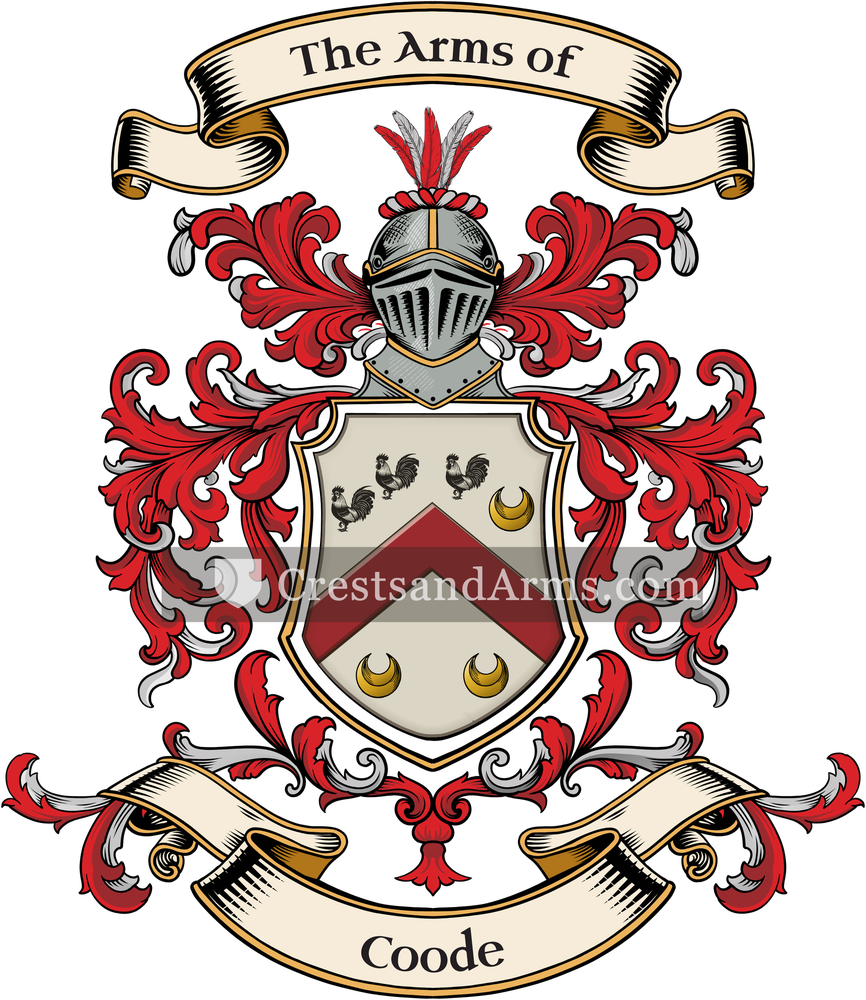 The Coode coat of arms, drawn from the recorded blazon