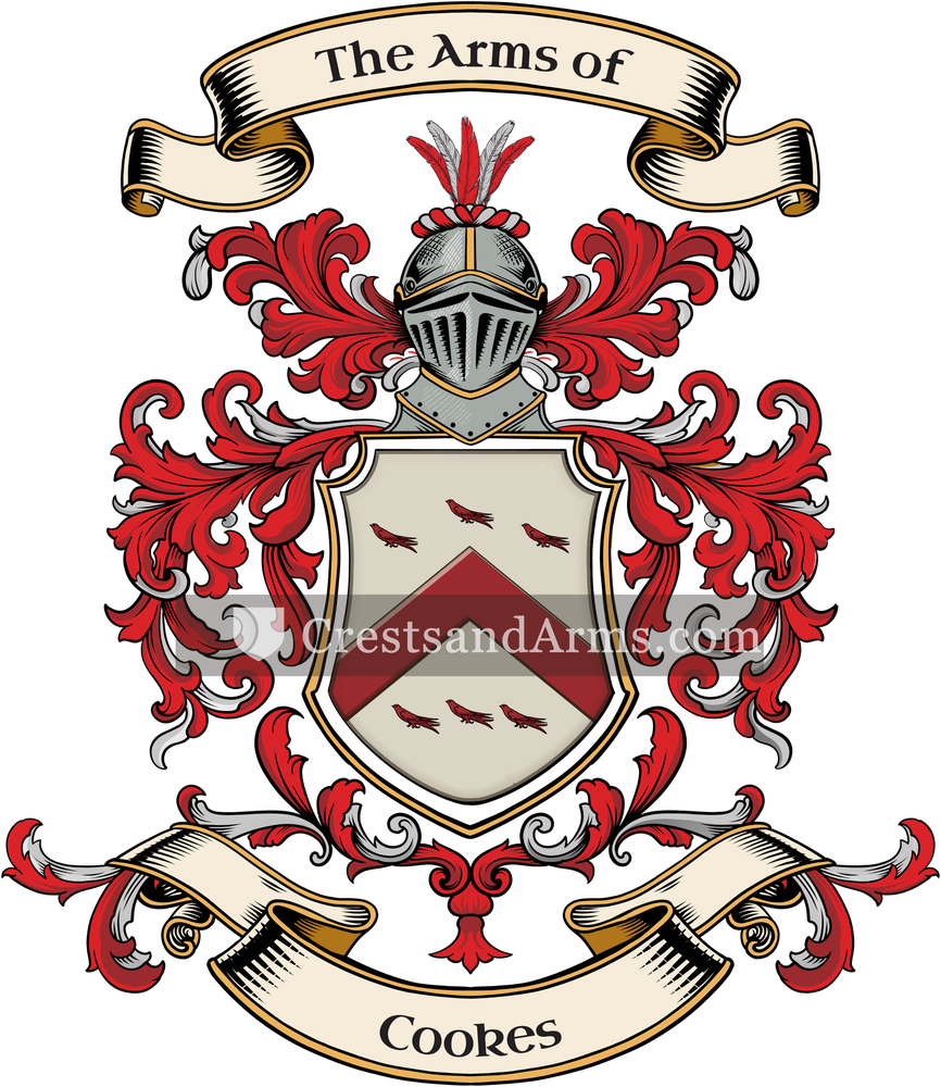 The Cookes coat of arms, drawn from the recorded blazon