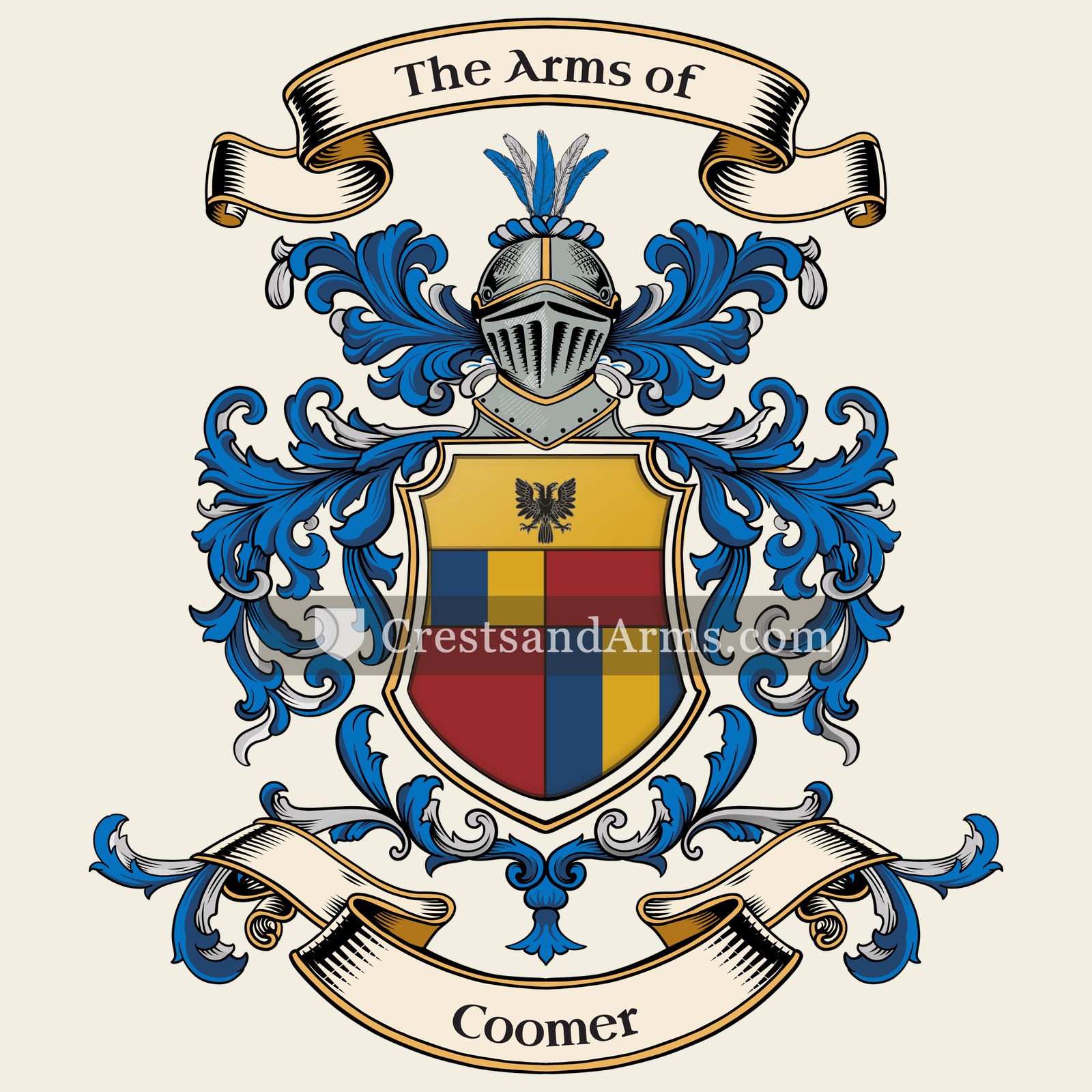 The Coomer coat of arms, drawn from the recorded blazon