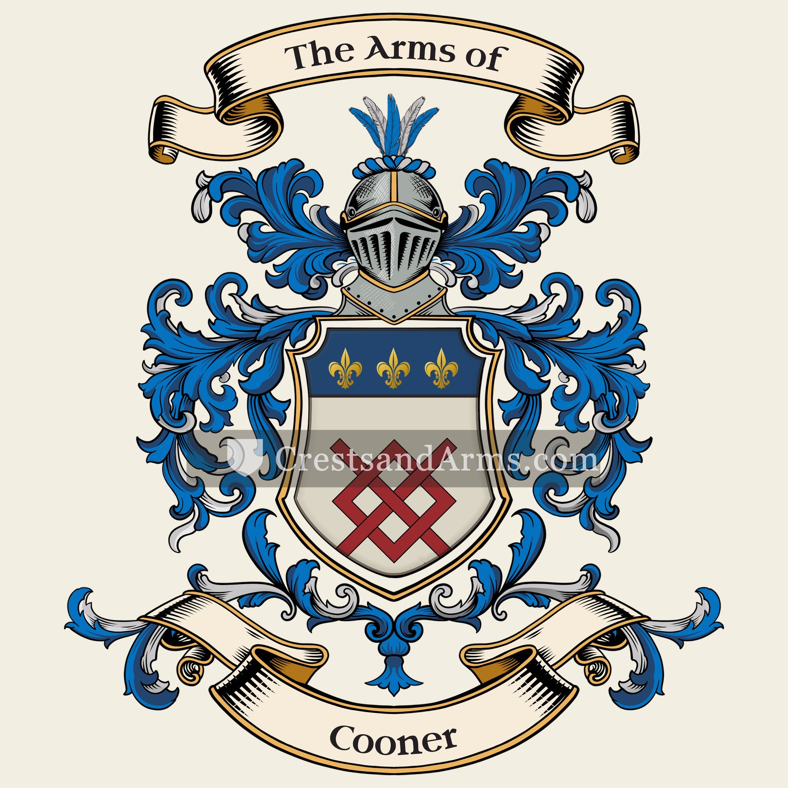 The Cooner coat of arms, drawn from the recorded blazon