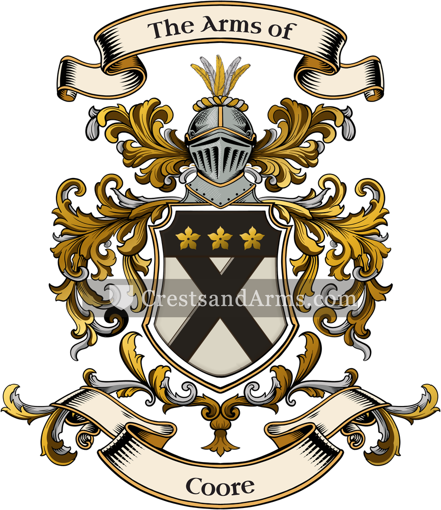 The Coore coat of arms, drawn from the recorded blazon