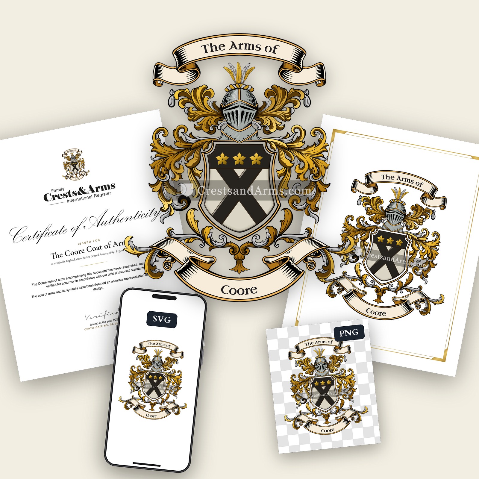 The Coore arms on the coat of arms — digital pack