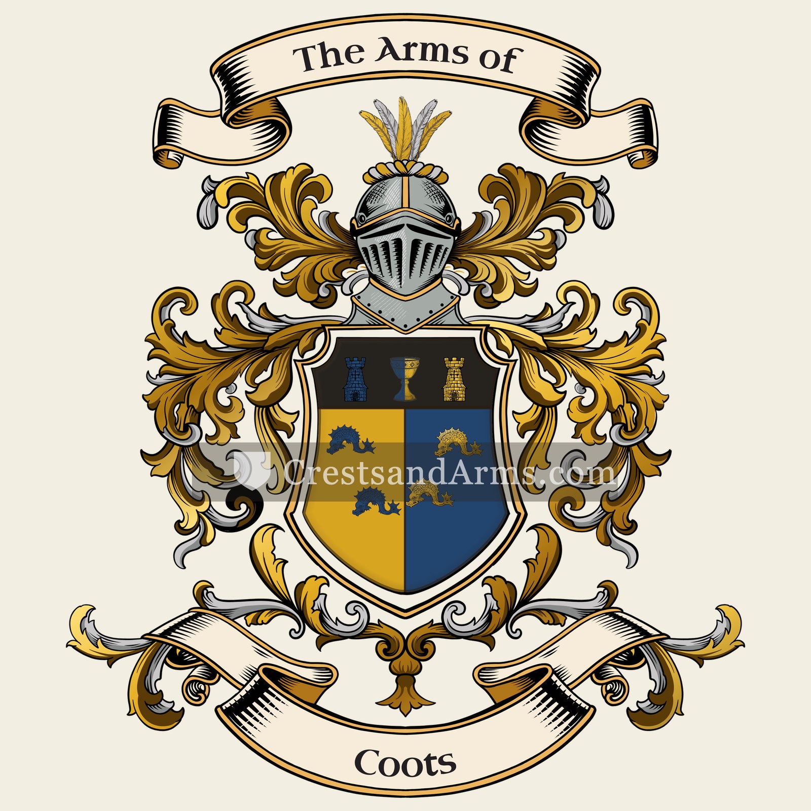 The Coots coat of arms, drawn from the recorded blazon