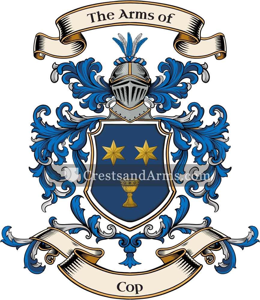 The Cop coat of arms, drawn from the recorded blazon