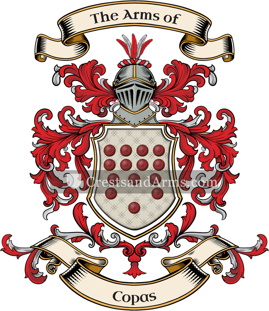 The Copas coat of arms, drawn from the recorded blazon