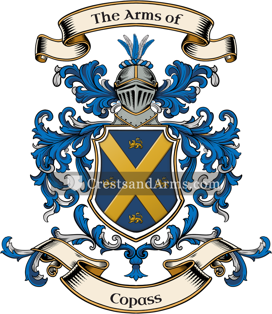 The Copass coat of arms, drawn from the recorded blazon