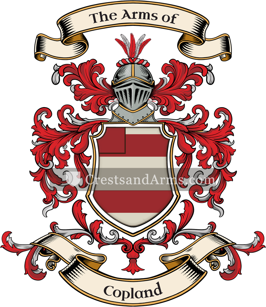 The Copland coat of arms, drawn from the recorded blazon